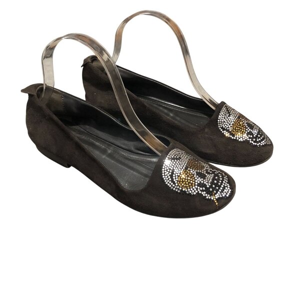 Vince Camuto Collection Womens Flats Loafers Skull Rhinestones Suede Brown 37 6 - Picture 1 of 8